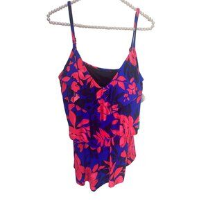 Aqua Green Swimwear Hawaiian Floral Print‎ Size XL Swim Top NWT